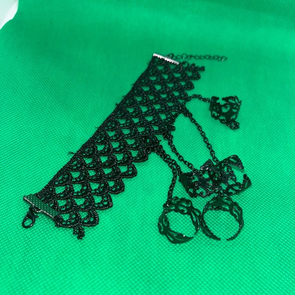 Creative Vintage Black Lace Finger Wrist Chain Rings Bracelets for Women Metal - Picture 6 of 6